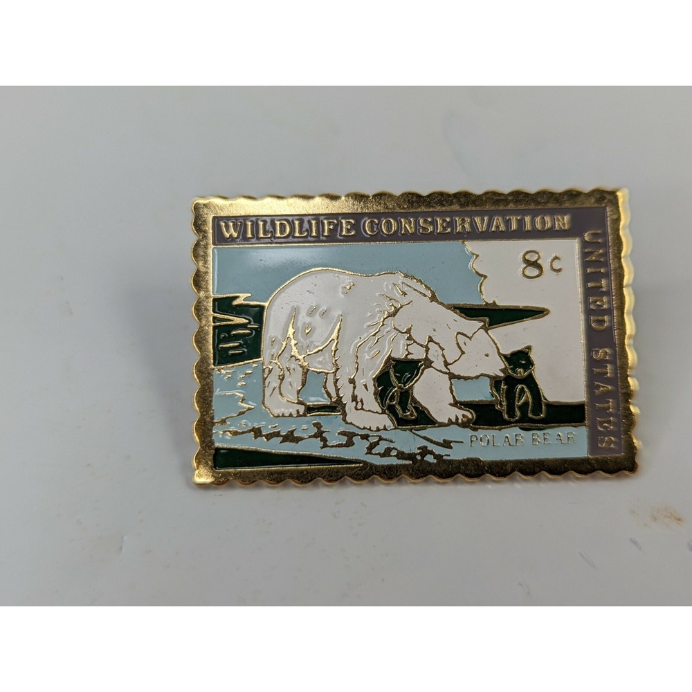 US Stamp Pin Brooch Wildlife Conservation Polar‎ Bear 8 Cent Jayne Co